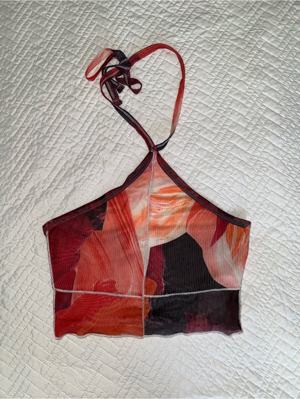 Princess Polly Red Orange Black Multi Halter Micro Crop Top